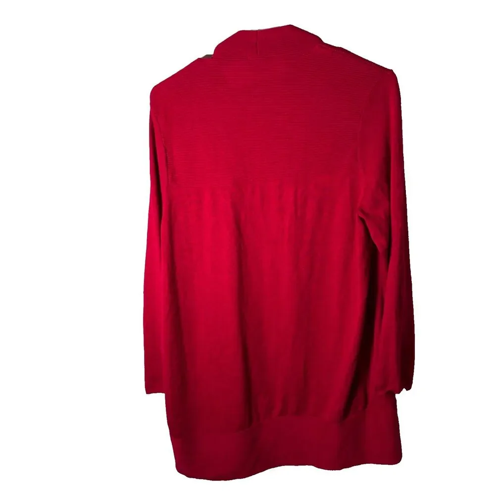 Chico's Cardigan Sweater Women's 2 Large Red Ribbed Open Knit Casual